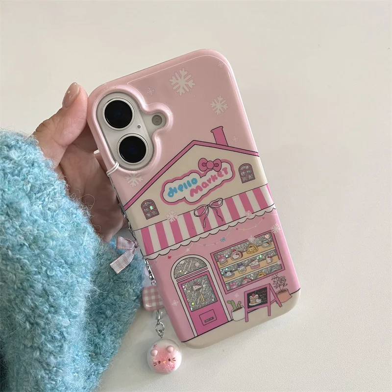 

Cute Dessert Story Cartoon Cinnamoroll Kuromi Melody Hello Kitty Bling Glitte Phone Case For iPhone 13 14 15 16 Pro Max KT Shell