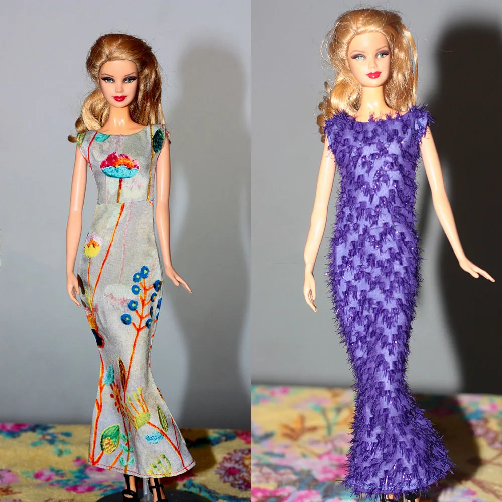 1/6 Trendy Purple Slim Fit Gray Printed Pattern Elegant Fishtail Dress Fit 30cm IT PP FR2 ST Supermodel Action Figure Doll Body