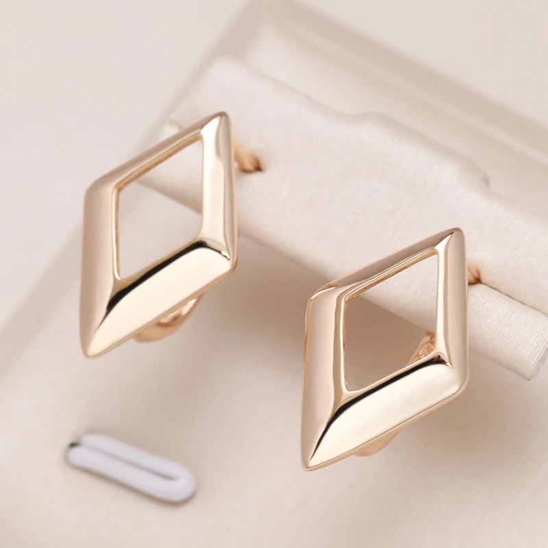 Kinel Hot Glossy Dangle Earrings 585 Rose Gold Color Simple Hollow Rhombus Earrings For Women High Quality Daily Fine Jewelry