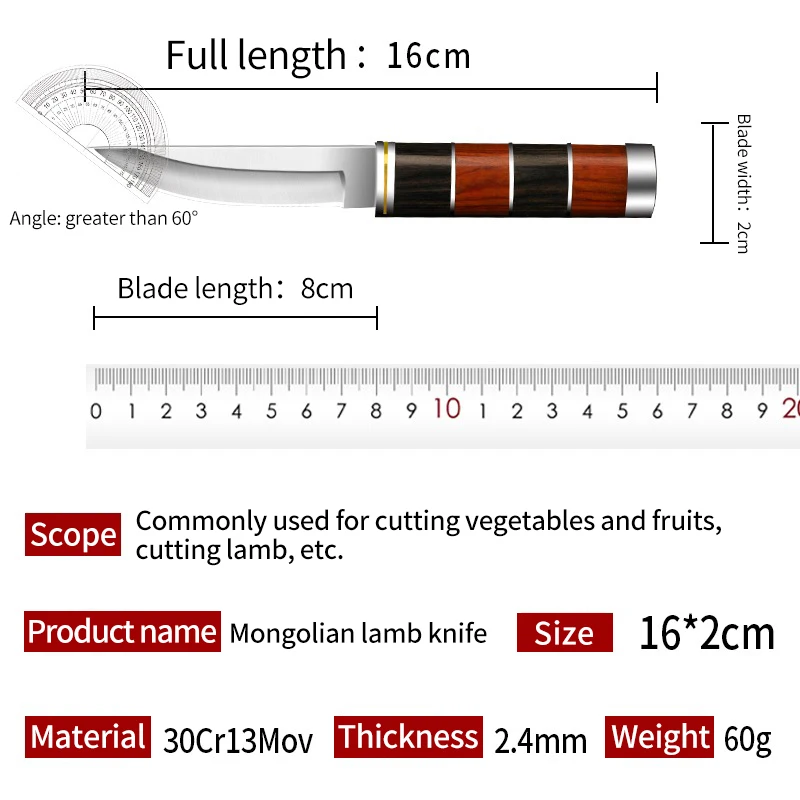 PLYS Stainless Steel Utility Knife 3 Inch  Meat Cleaver with Knife Cover Kitchen Fruit Knife for Peeling and Cutting