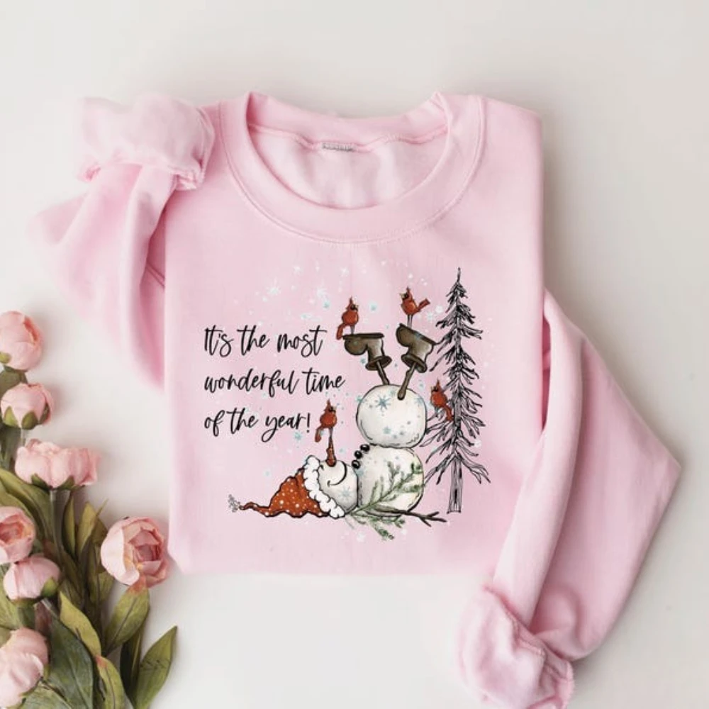 

Рождественский свитшот со снеговиком «Это чудесное время года», рождественская одежда, женский повседневный модный праздничный пуловер