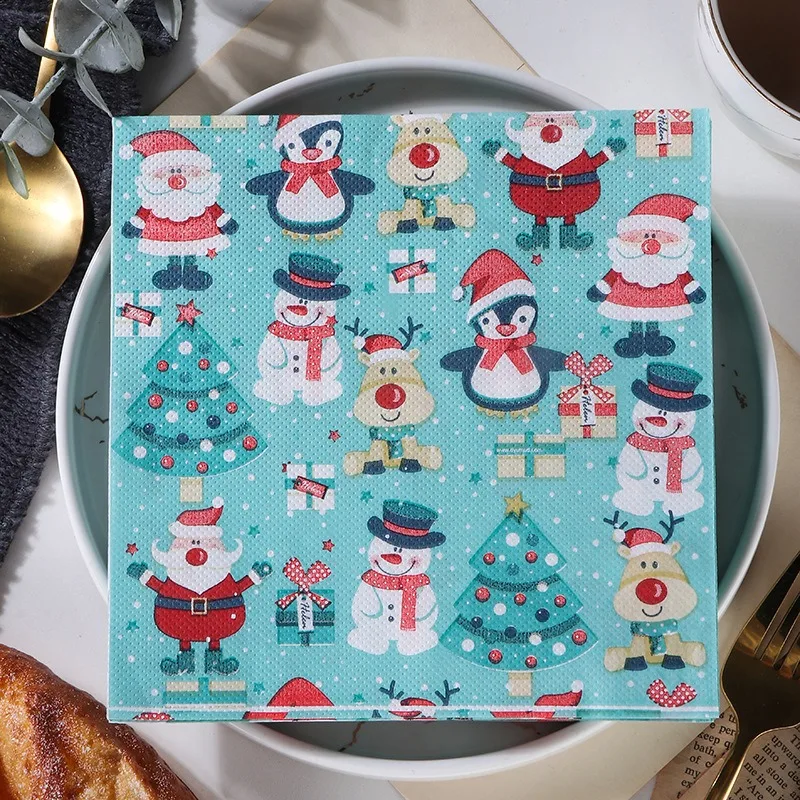 Christmas Napkins 20 Pieces/Set Painted Disposable Printed Napkins Handkerchiefs Party Paper Napkins