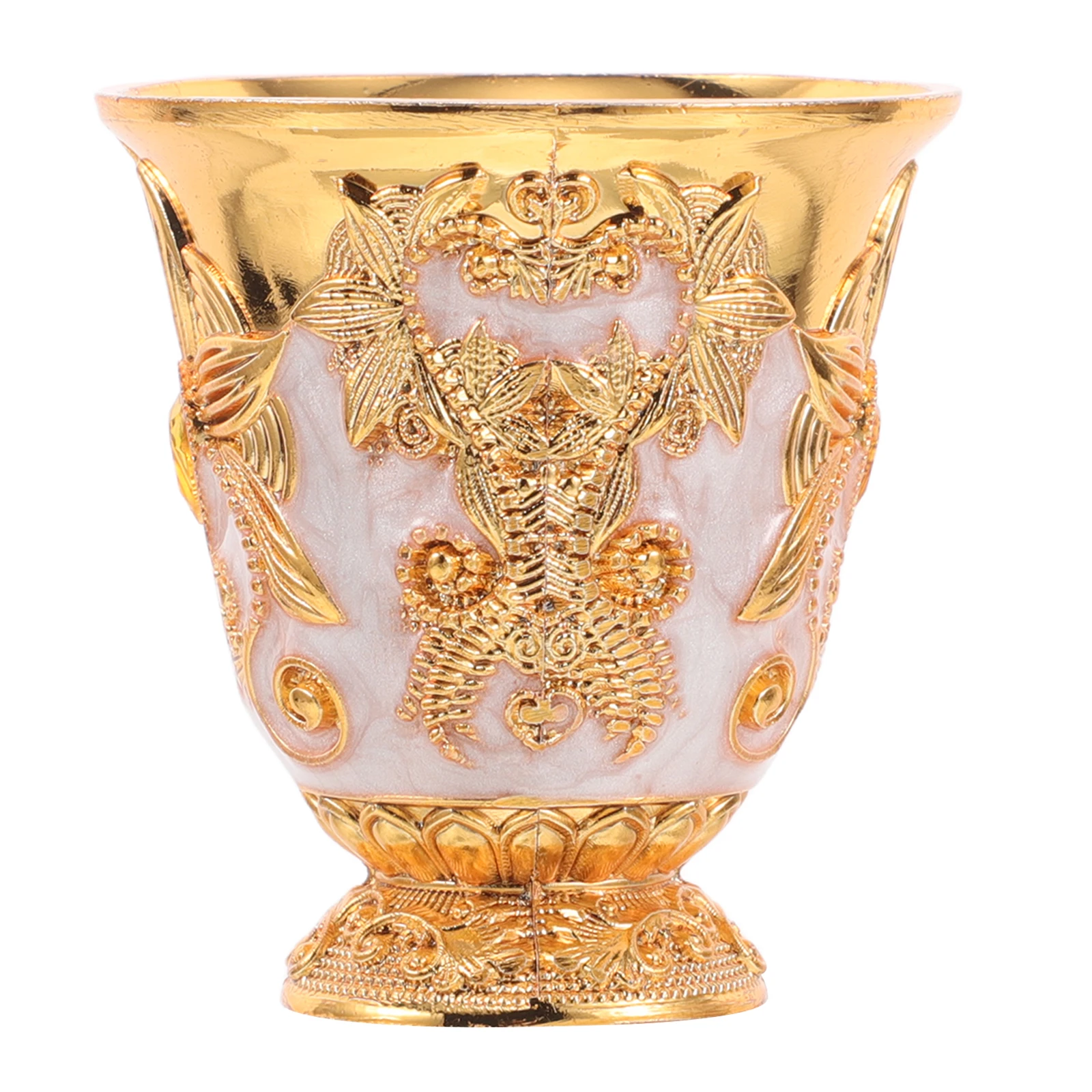 

Zinc Alloy Holy Water Offering Cup Vintage Embossed Flower Pattern Elegant Banquet Wine Chalice For Party Decorations