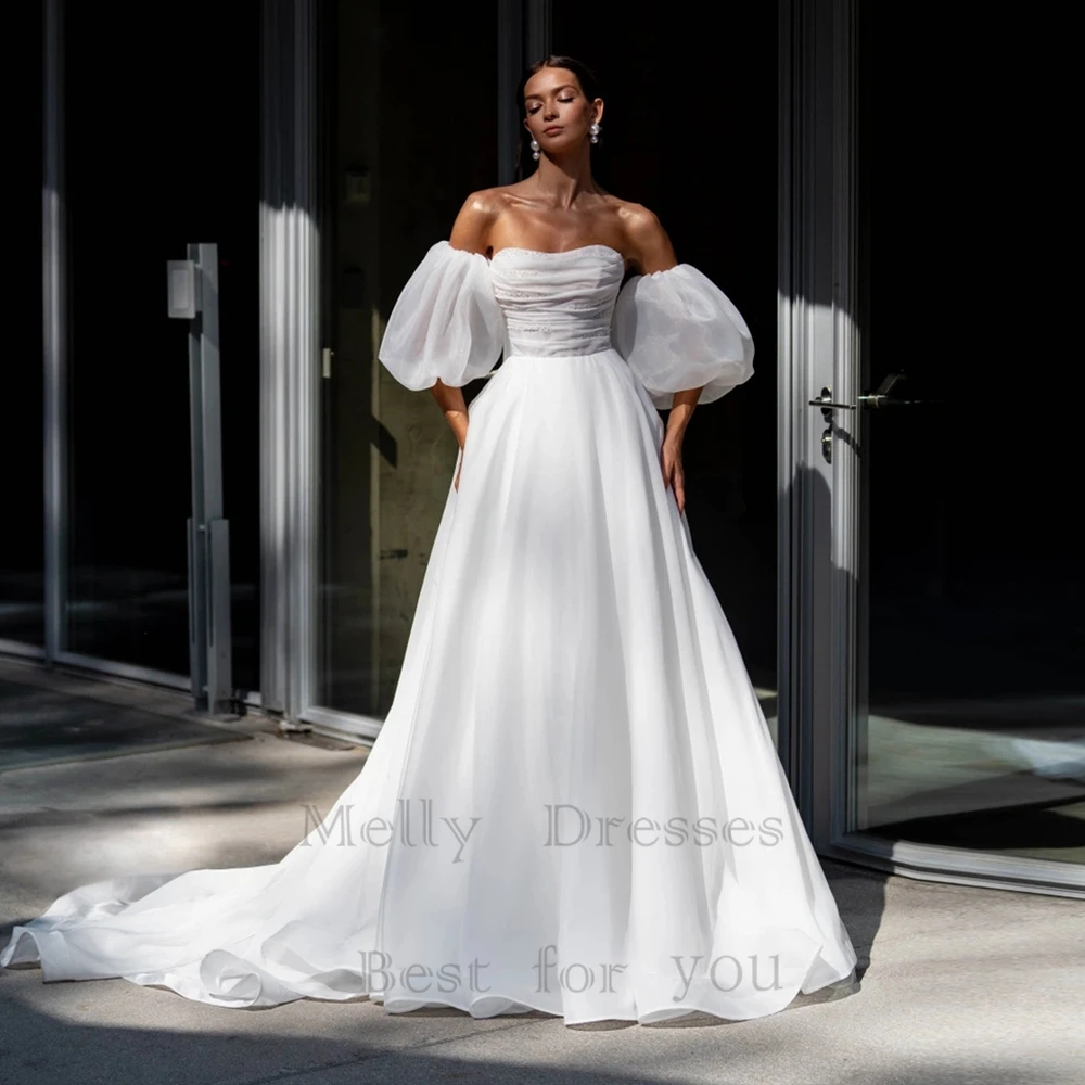 Exquisite Sweetheart Wedding Dresses With Puff Short Sleeves Elegant Lvory Bridal Gown For Woman Tulle 2025 New Vestido De Novia