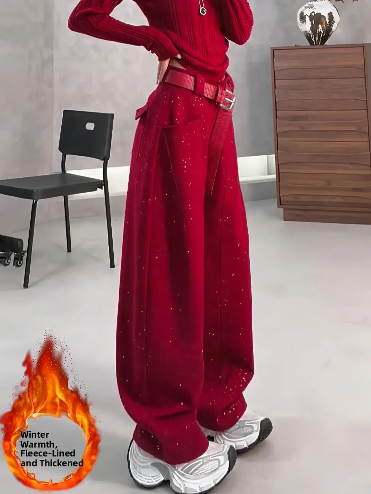 

Женские модные повседневные брюки с высокой талией, широкими штанинами и пайетками, осенне-зимние, новые, в корейском стиле, свободного кроя