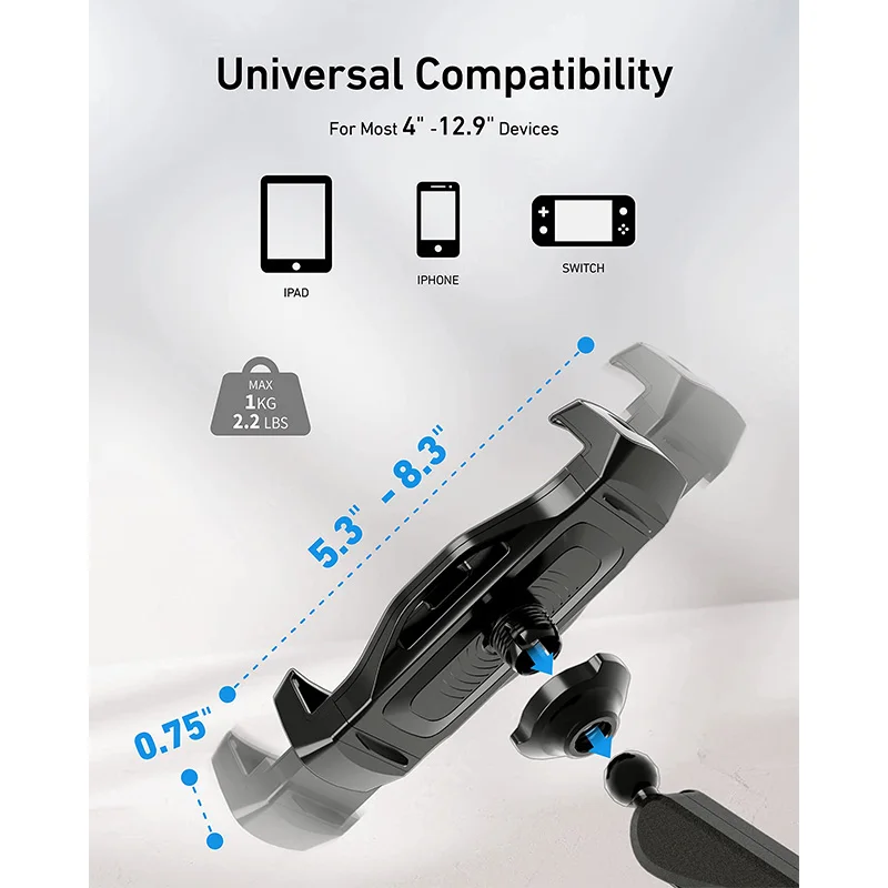 Desktop Cell Phone Tablet Stand with Clip Base iPad Holder Flexible Arms with Cable Management Adjustable Tablet Stand for Home