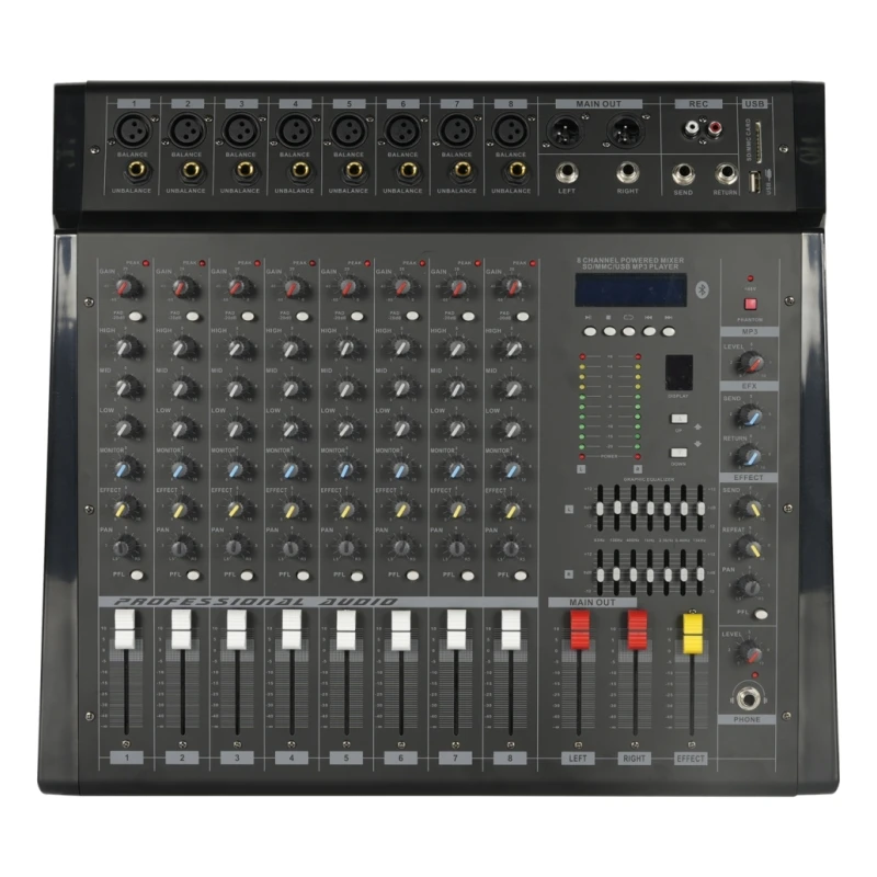 YYHC-8 Channel Power Mixer Effect Sound Mixer Dj Console Professional Audio Mixer Equalizer Power Amplifier