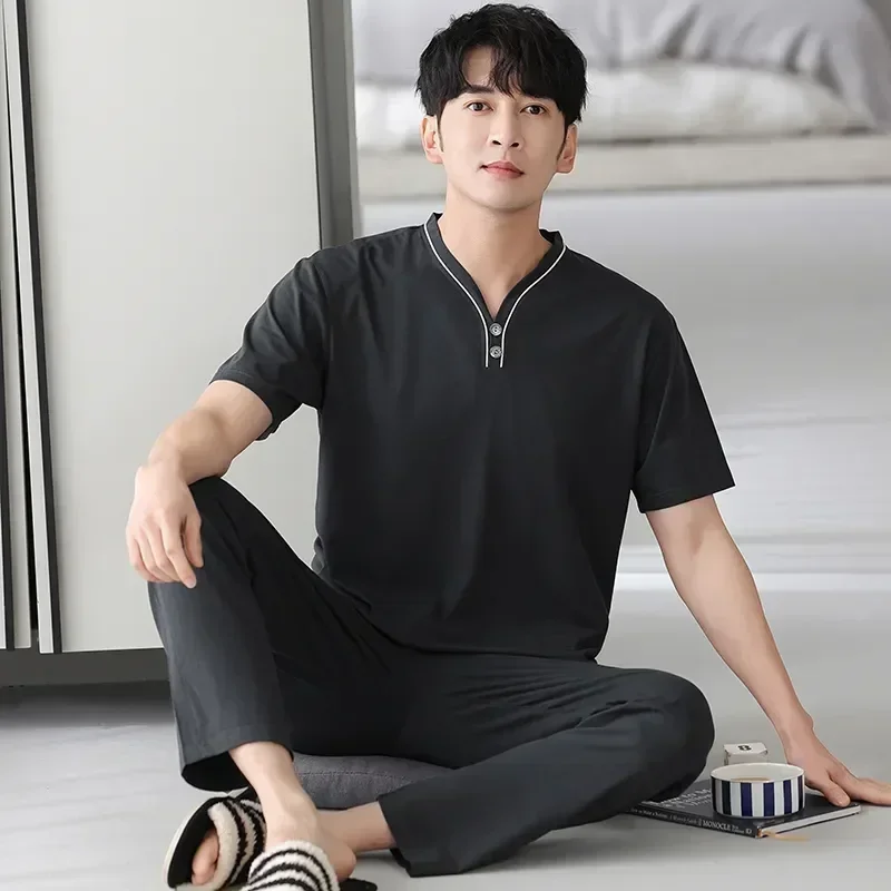 Pants Summer Tops+long Modal Newest Sleepwear Short Sleeve Set Pajamas Pyjamas 2pcs Men