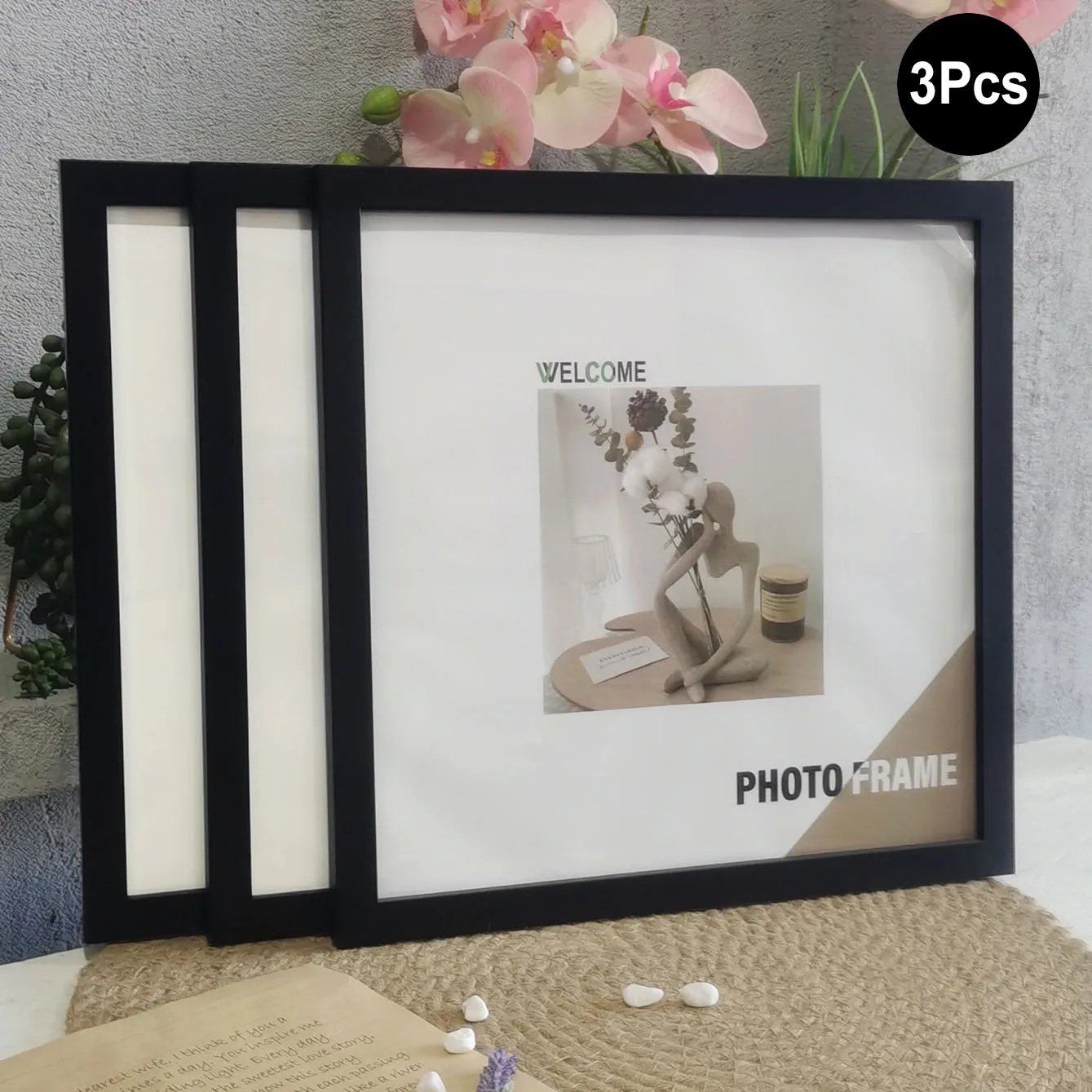 VCC 3 Stück quadratische Holz-Fotorahmen zum Aufhängen an der Wand oder als Desktop-Dekoration, 20 x 20 30 x 30 cm, Poster, Porträtrahmen, Bild-Gedenkgeschenk 4