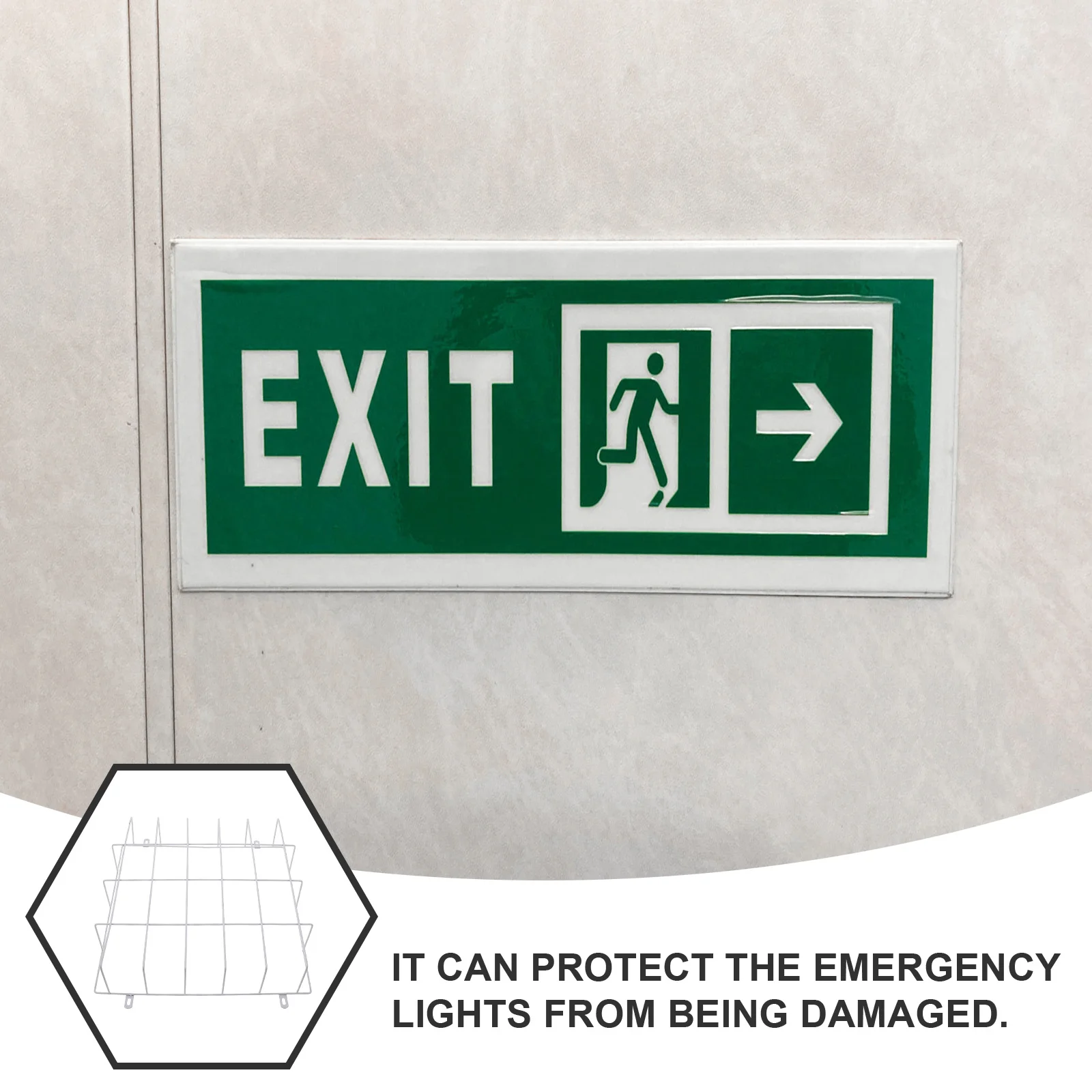 علامة الخروج، غطاء حماية من الفولاذ المقاوم للصدأ، قفص سلكي عالي التحمل لسلامة ضوء الطوارئ في المباني العامة، سهل التركيب رقم #2