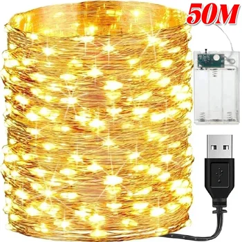 2/50M LED-lichtslinger USB/batterij koperdraad Garland Fairy Lights Kerst bruiloft feestdecoratie Vakantie verlichtingssnaren