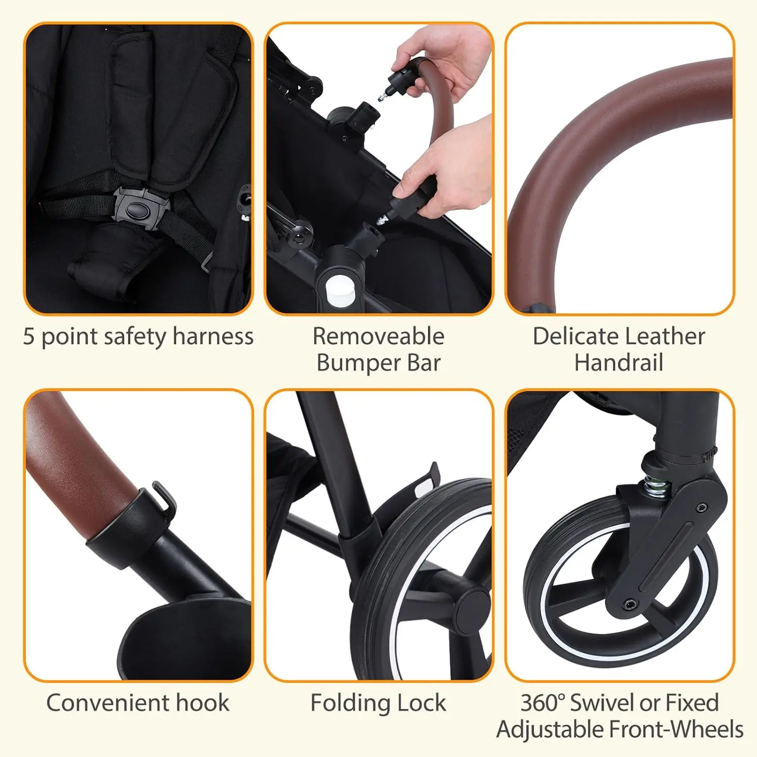 Double Track Tandem Stroller, Foldable Bassinet Pram for Infant and Toddler, Multi-Position Reversible Pushchair