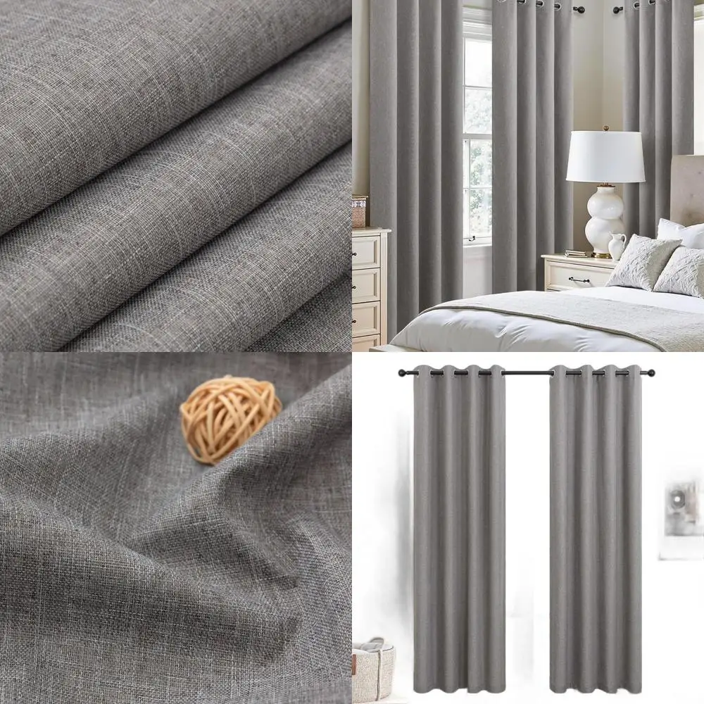 

108 Tan Brown Linen Blackout Curtains, 2-Panel Set for Bedrooms and Living Rooms, 100% Room Darkening Grommet Top