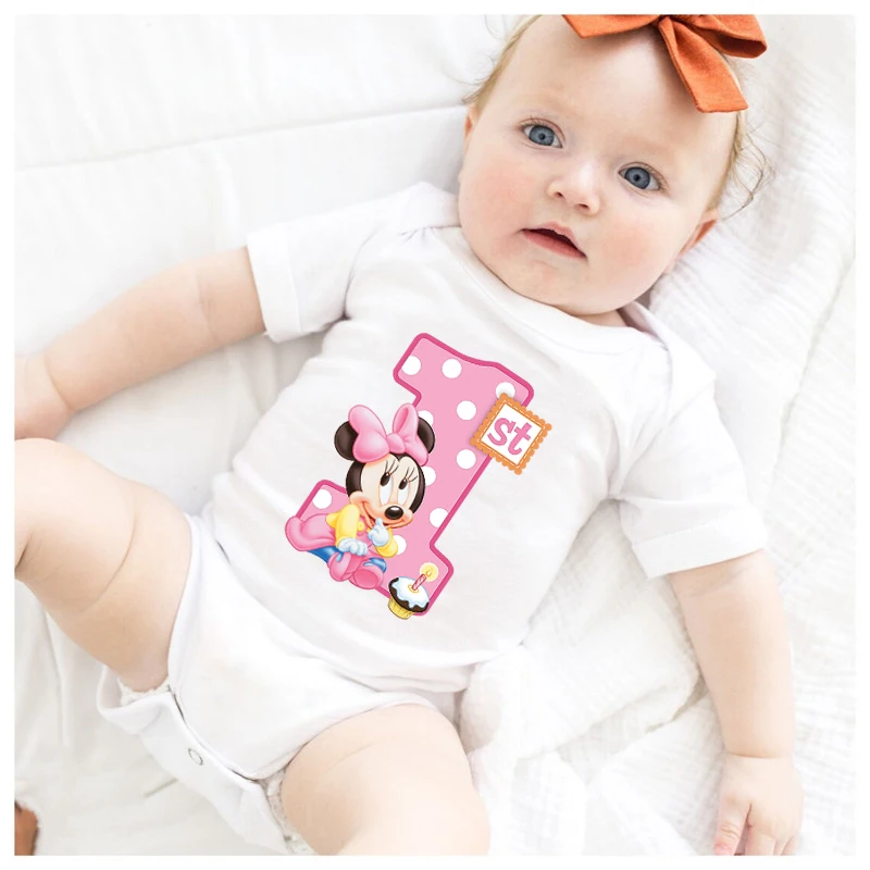 It\'s My 1st Birthday Minnie Mouse Print Baby Bodysuit Infant First Birthday Party Clothes Cotton Baby Boys Girls Outfits Romper