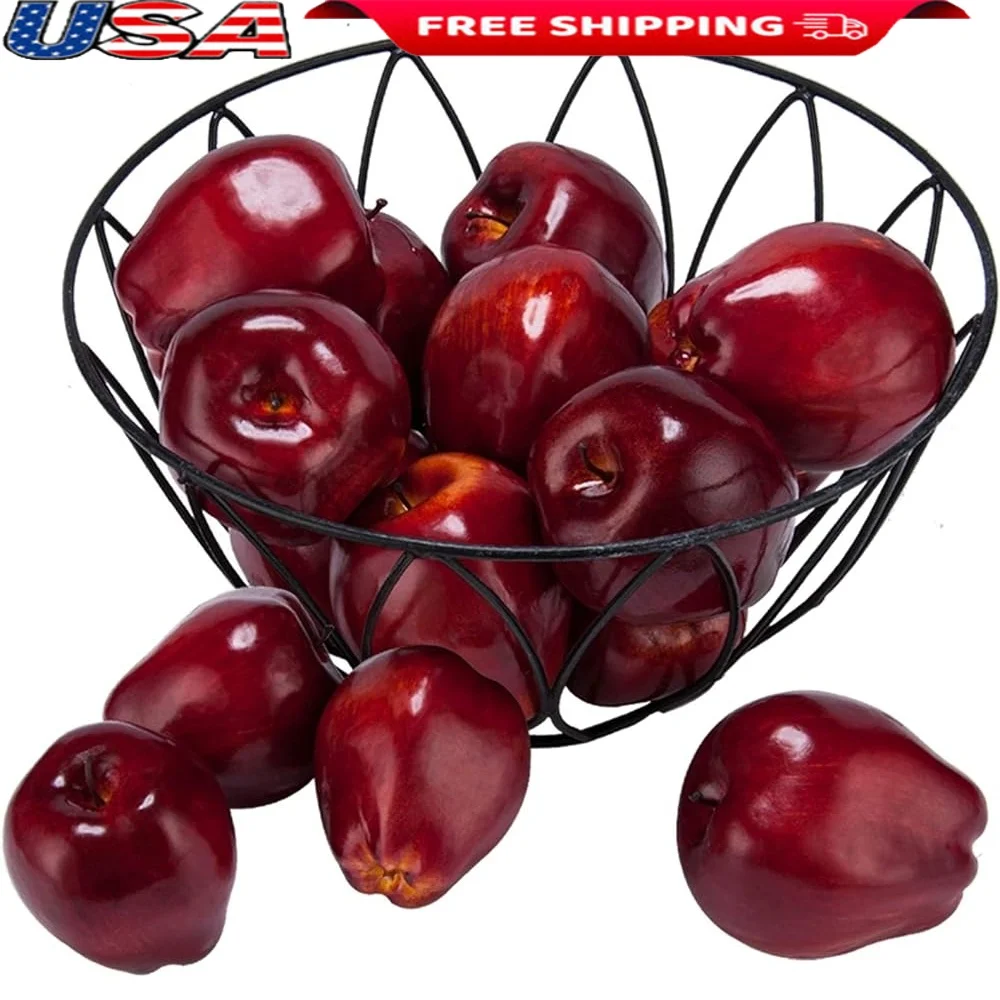 

16PCS Artificial Red Apples Simulation Decor Lifelike Fake Fruit Plastic Home Kitchen Table Centerpiece Wreath Basket Prop