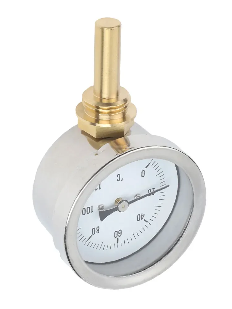 Heating System Thermometer 63mm Bimetallic With Copper Sleeve 12 Inch For Precise Temperature Reading 0 To 120 Celsius