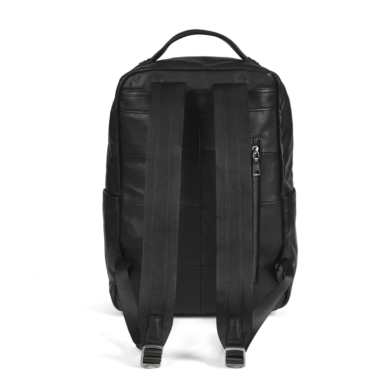 Genuine leather multi-pocket square double-shoulder men's bag, large-capacity laptop storage, travel hand-held square backpack