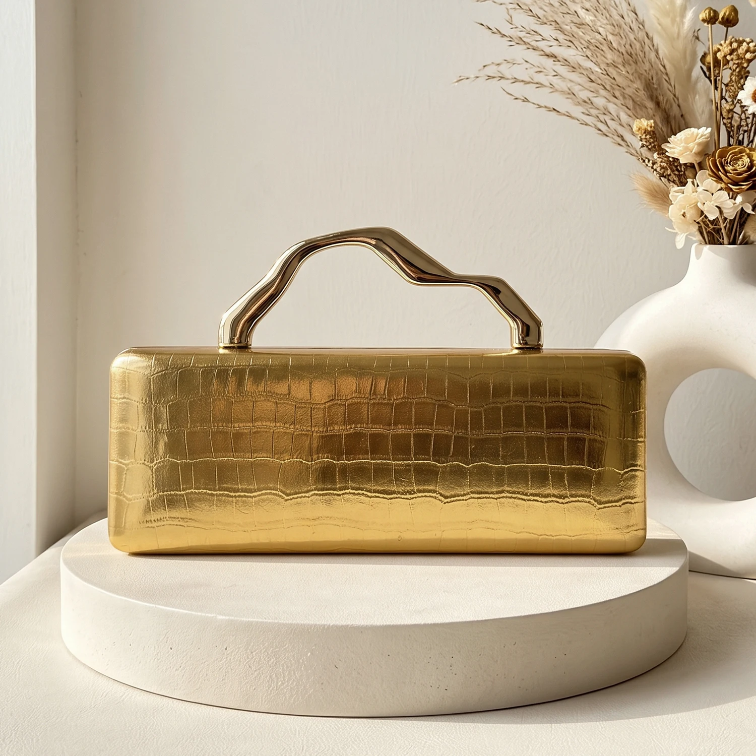 Luxuriöse Abendclutch mit Krokodilprägung in Gold, Damenmode, Party-/Hochzeitstasche, Umhängetasche mit Kette, lange Damenbrieftasche. – Detail 1