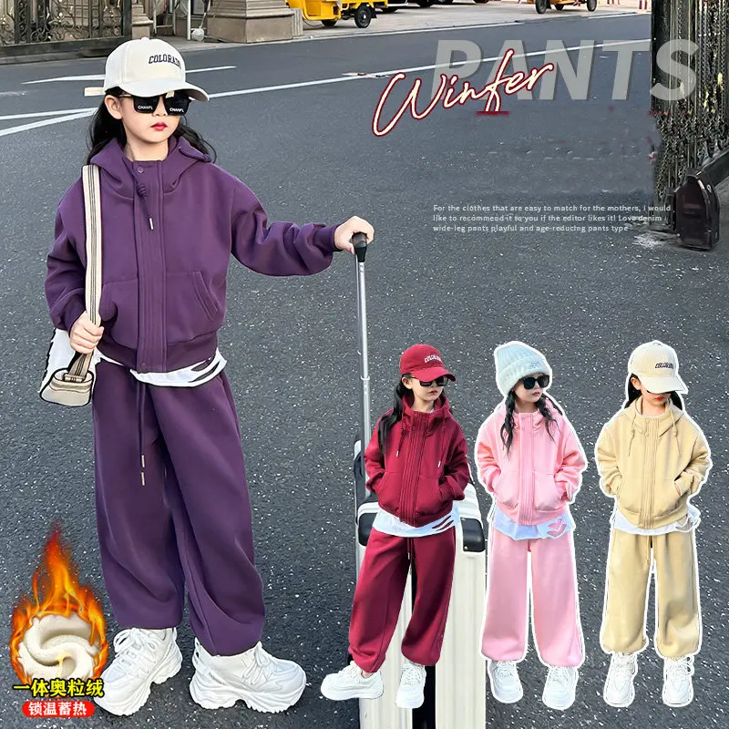 winter thick Velvet teen Girls clothes Set Hoodie jacket+sweatpants 2pcs junior kid suit child tracksuits sport pants outfits 14