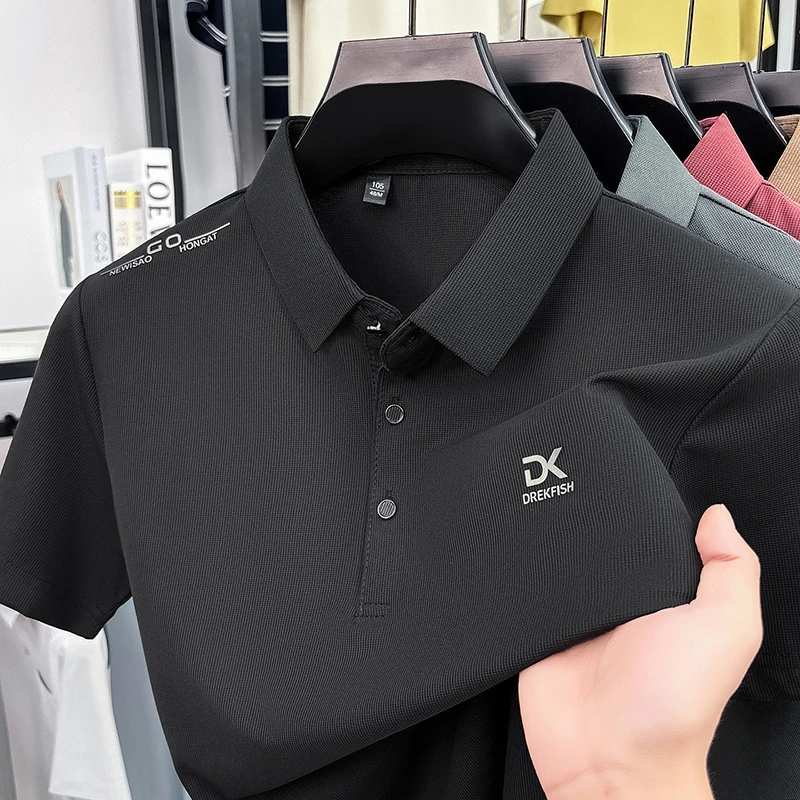 High Quality Man Short-Sleeved Polo Shirt Letter Print Button Lapel Summer New T-Shirt Business Casual Fashion Men's Clothing