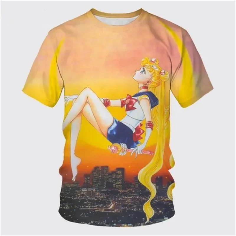 Retro Sailor Moon Starry Sky All-Over 3D-Druck-T-Shirt mit Sailor Moon Magical Transformation Kurzarm