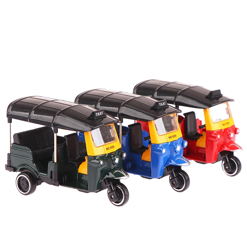 1 Piece Alloy Tricycle Retro Simulation Model Three Wheeled Motorcycle Toy Diecast Autorickshaw Car Model Figure Toys For Kids