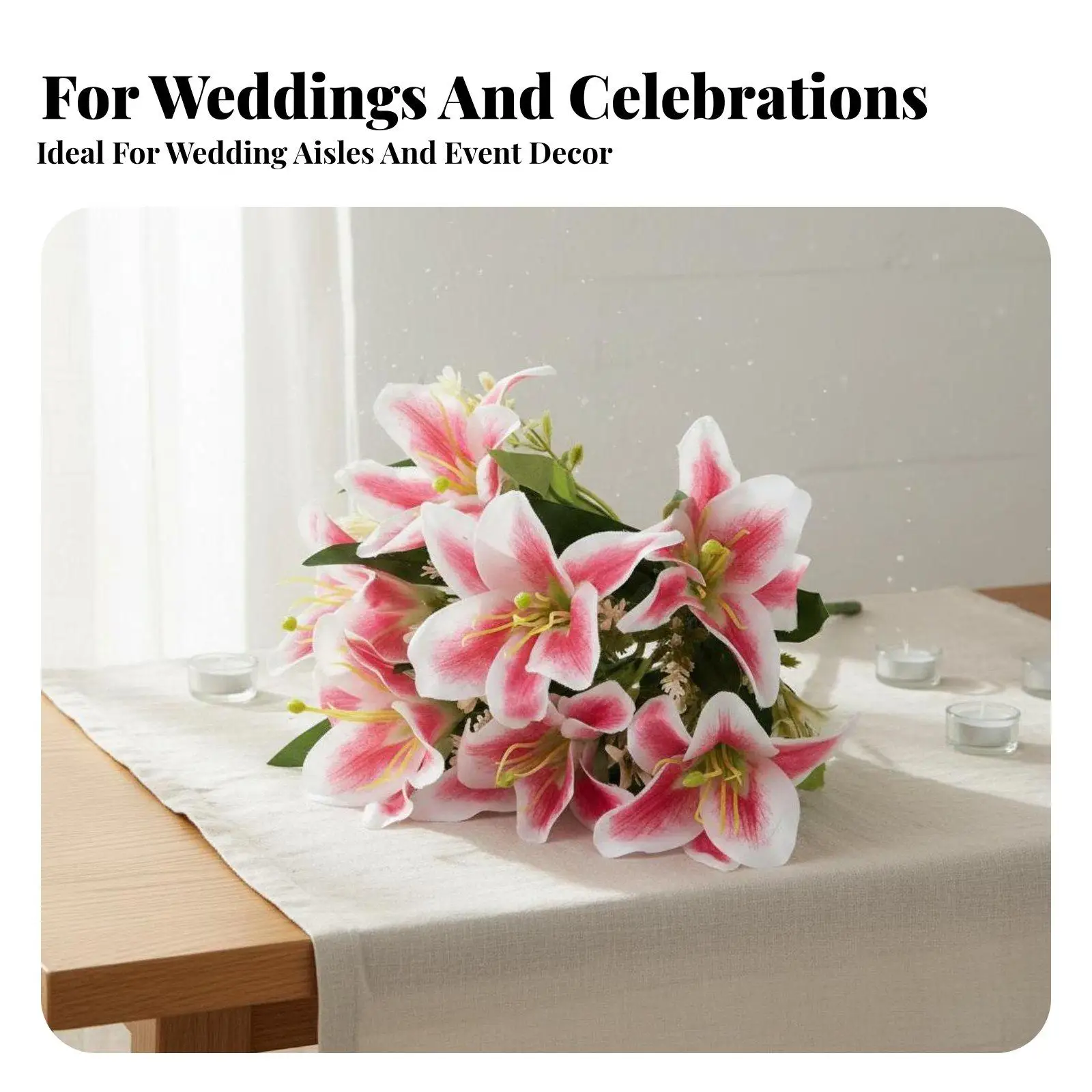 White Artificial Lily Bouquet 7 Heads Silk Flowers for Wedding Wreath Door Hanging Garland
