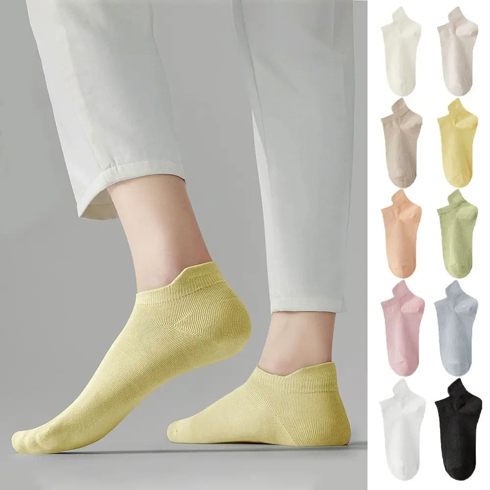 

10Pairs Simple Candy Color Invisible Boat Socks Harajuku Breathable Mesh Short Socks Casual Korean Style Ear Lifting Socks Women