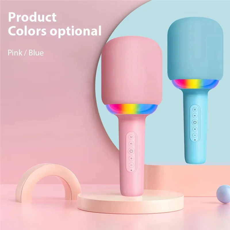 B92B-Karaoke Microphone Speaker Portable Handheld Karaoke Microphone Noise Reduction LED Lights Wireless BT Microphone For Home