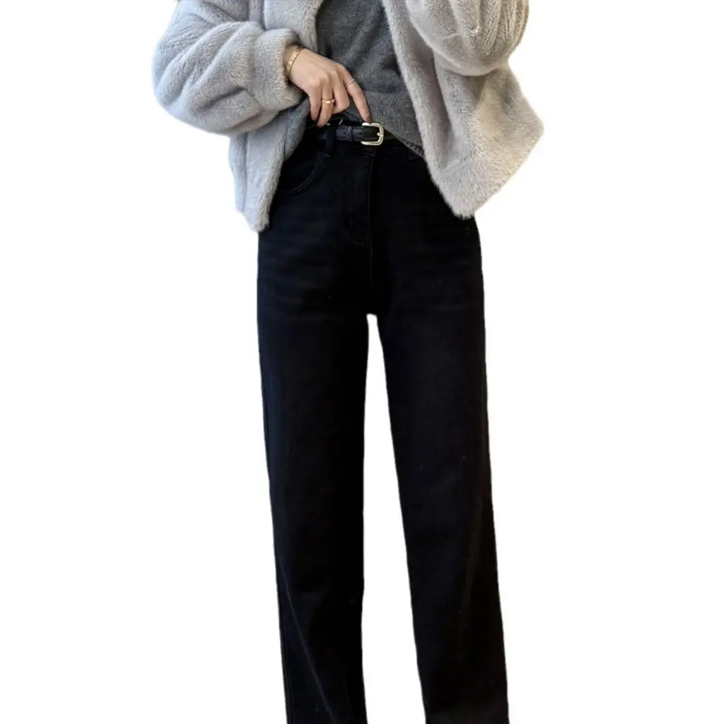 

Утягивающие теплые бархатные соломенные брюки King, мягкие эластичные широкие черные джинсовые брюки для женщин F111302