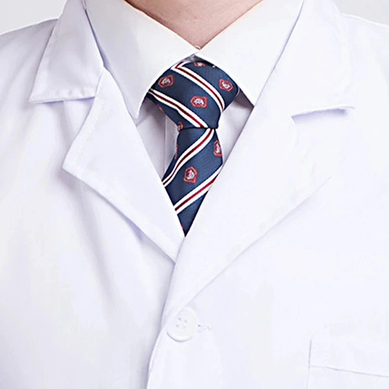 Cappotto da laboratorio bianco Unisex a maniche lunghe da donna da uomo con risvolto a pois abbottonato felpa da medico per infermiere medico