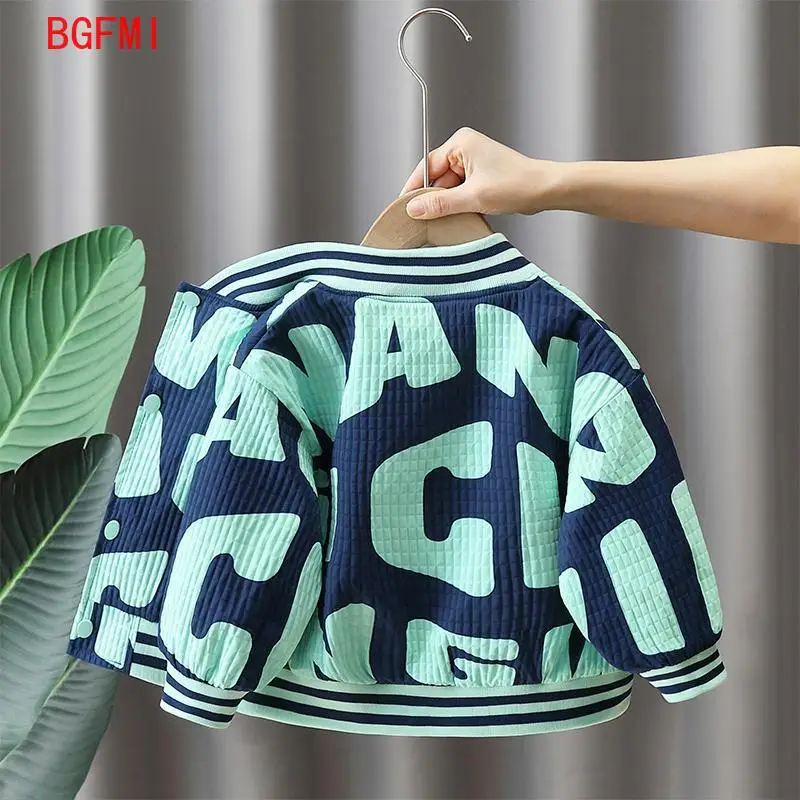 2-10Y Boys Bomber Jacket Kids Outerwear Boys' Letter Baseball Uniform Coats for Spring Autumn  Thick Children V-Neck Casual Top - view 3