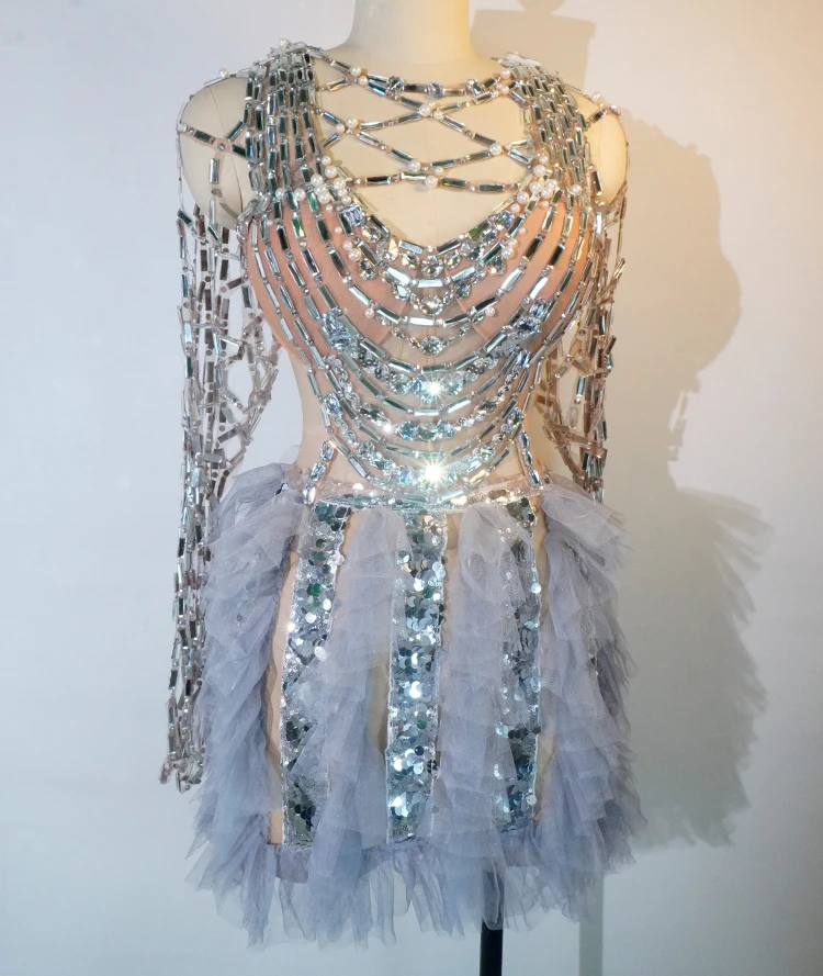 

Shiny Rhinestone Sexy Fringed Short Skirt Sleeveless Latin Dance Performance Costume For Women Birthday Nightclub Stage Costume