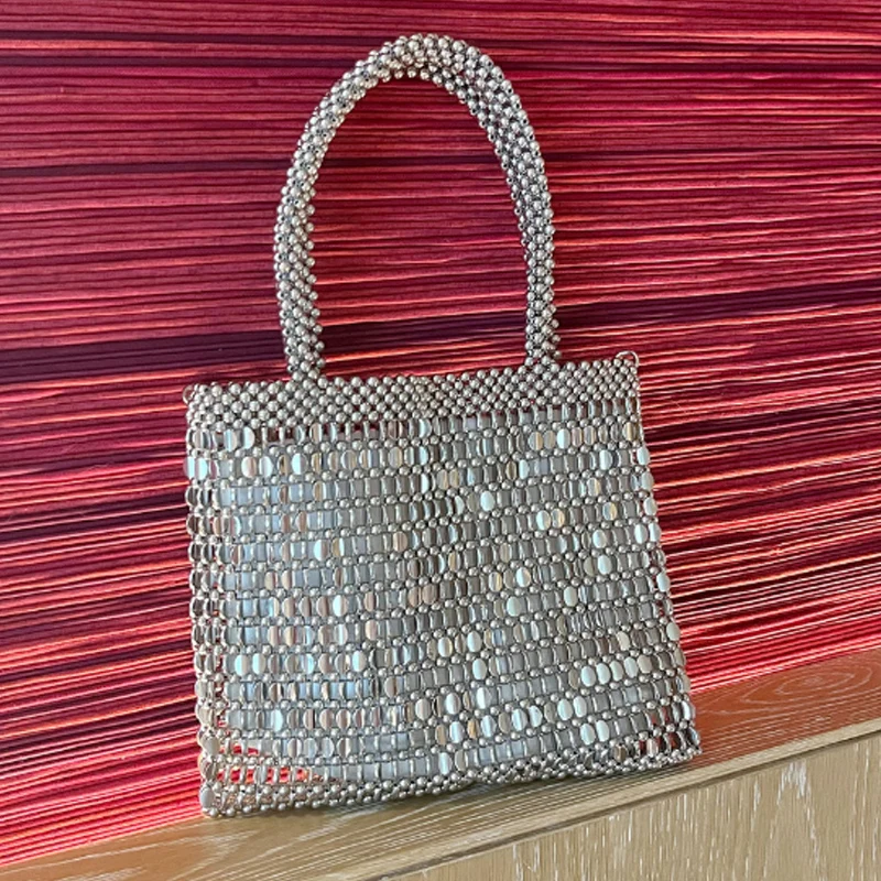 Retro Shining Women's Bag New Retro Metal Shining Beaded Small Special Tote Bag Shining Piece Single Shoulder Handbag