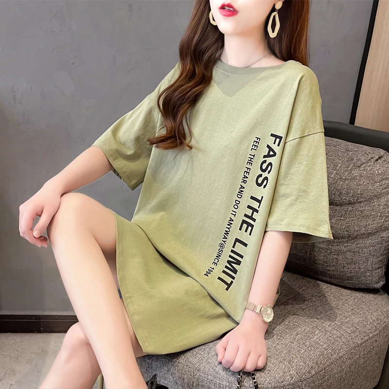 Short-Sleeved T-Shirt Dress Women's 2023 New Summer Korean Loose Long Fake Two-Piece Backless Half-Sleeve Tops Female Dresses