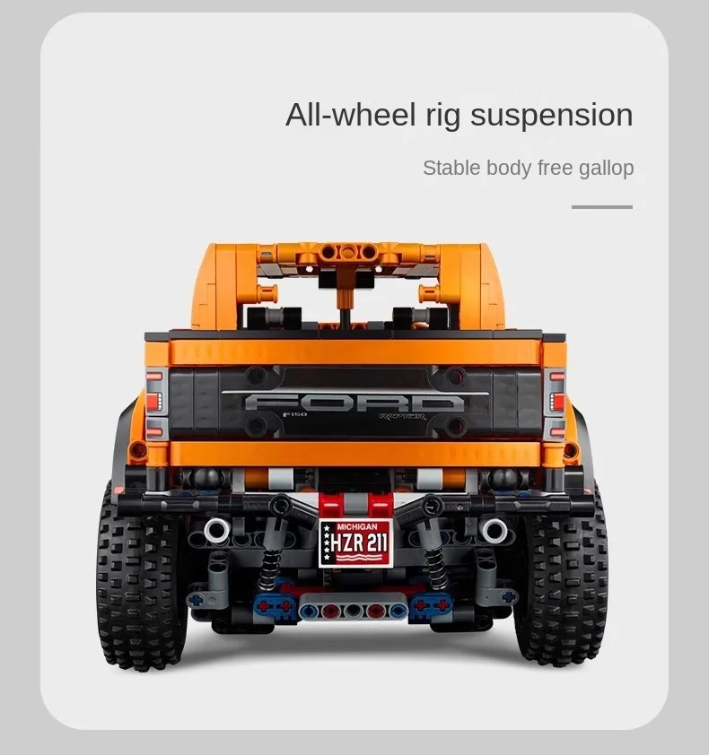 شاحنة صغيرة سباق اللبنات البرتقالية فورد رابتور F150 على الطرق الوعرة شاحنة صغيرة تجميعها اللبنات نموذج اللعب الذكور هدية