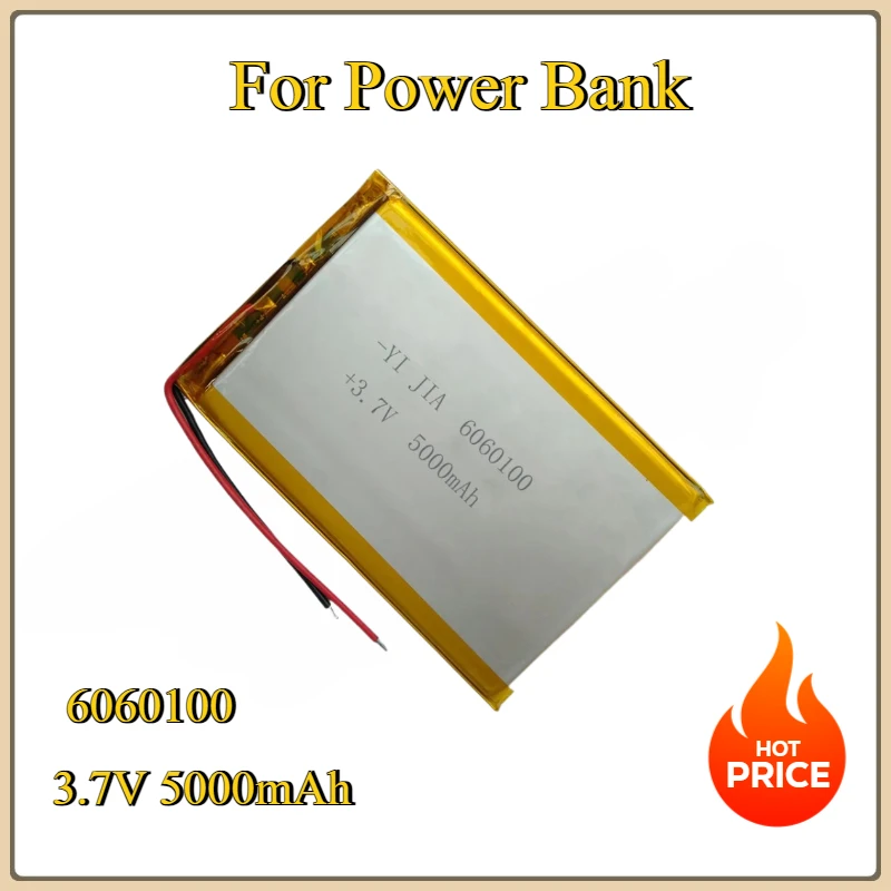 

New 6060100 Rechargeable High Large Capacity LiPo Battery Cell 3.7V 5000mAh Lithium Polymer Battery 18.5Wh For Power Bank