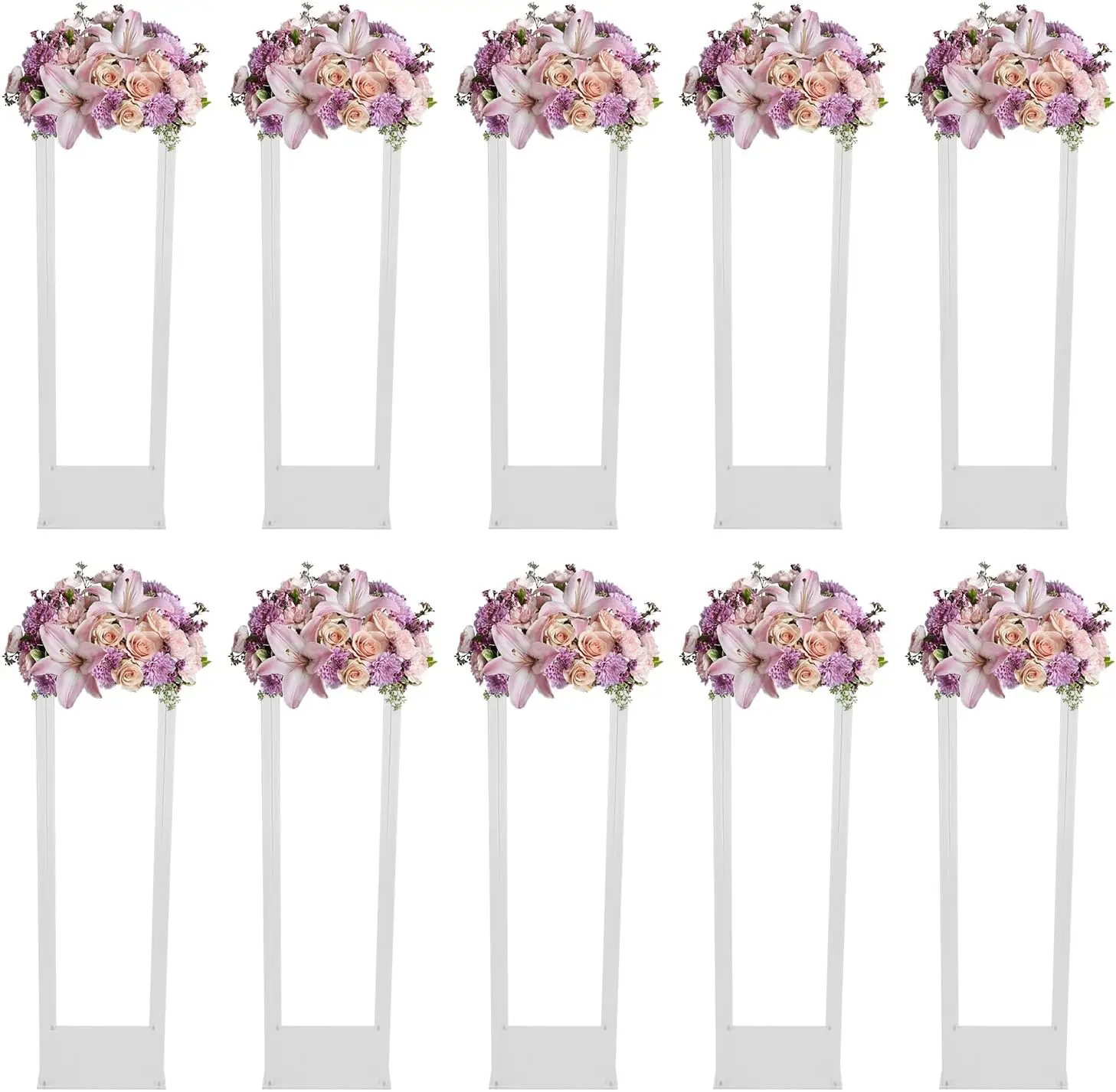 10 stuks bruiloft bloemstandaards, 80 cm transparant acryl bruiloft decoratie, voor tafels kolommen bloemenvaas rechthoekig, vloervaas