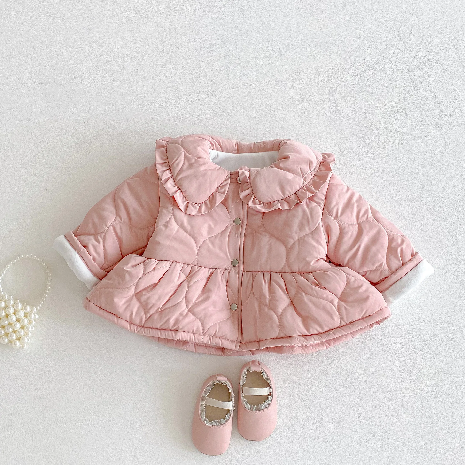 

2025 Winter New Girls Warm Coat Children Plus Velvet Thick Lapel Jacket Baby Girl Long Sleeve Cotton Padded Jacket Kids Clothes
