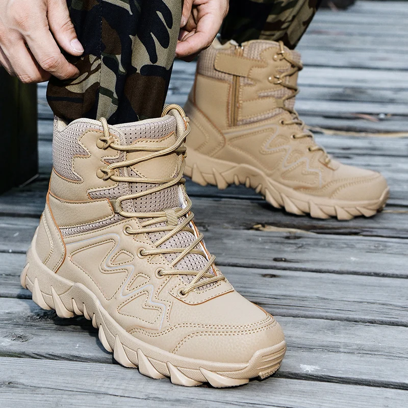 Men's Hiking Boots Tactical Shoes Lace Up Trekking Sneakers Anti Slip Outdoor Mountain Climbing Shoes Waterproof Hunting Boots