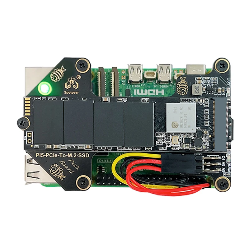 Raspberry Pi 5 PCIe para M.2 NVMe SSD Placa Adaptadora, HAT One-body PCIe Fish-Board-A para RPi 5