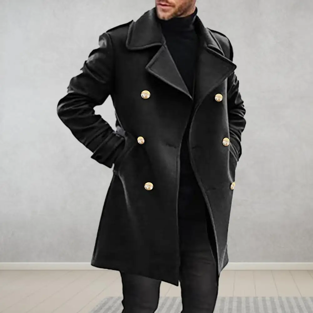 Männer Herbst Winter Mantel Zweireiher Turn-Down Kragen Männer Mantel dicke mittellange warme Taschen Strickjacke Männer Trenchcoat