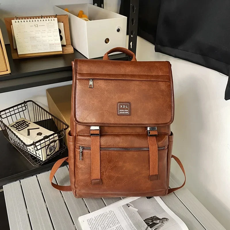 

Vintage Korean Women Men Leather Casual Male Travel High Quality Laptop Backpack Student School Bags For Boys