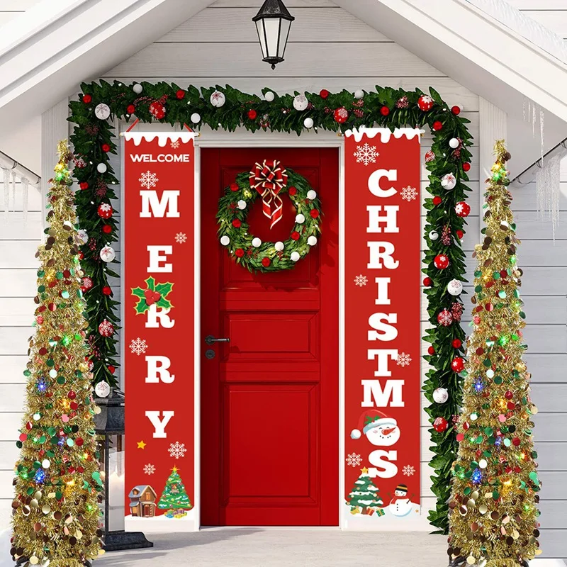 Merry Christmas Banner Christmas Porch Fireplace Wall Signs Flag For Christmas Decorations Outdoor Indoor