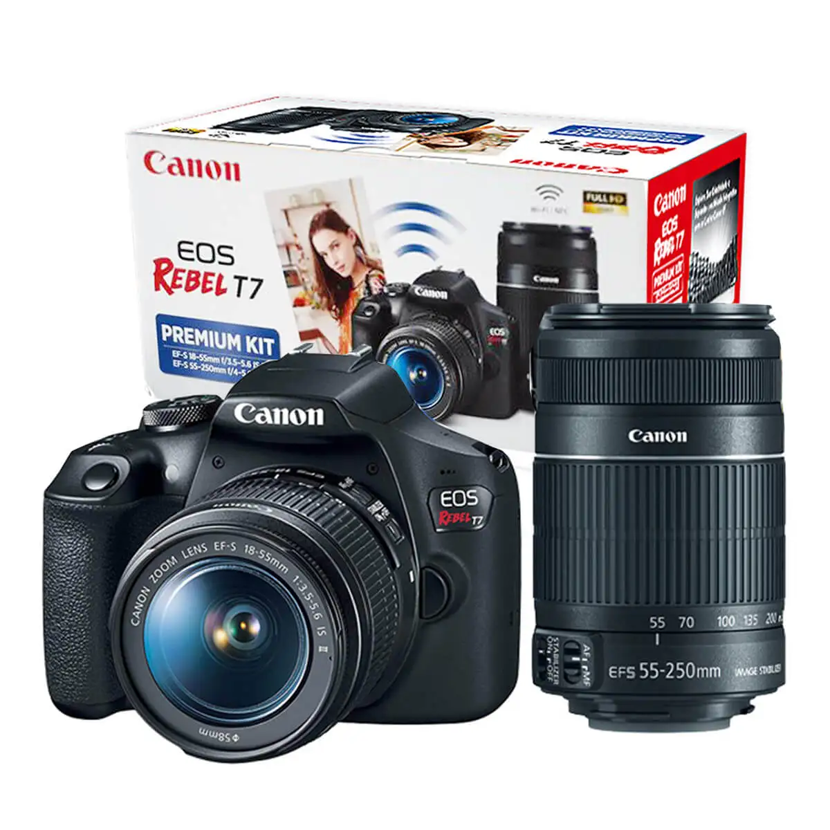 Canon T7 EOS Rebel and Lens Kit 18-55mm + Lens 55-250mm