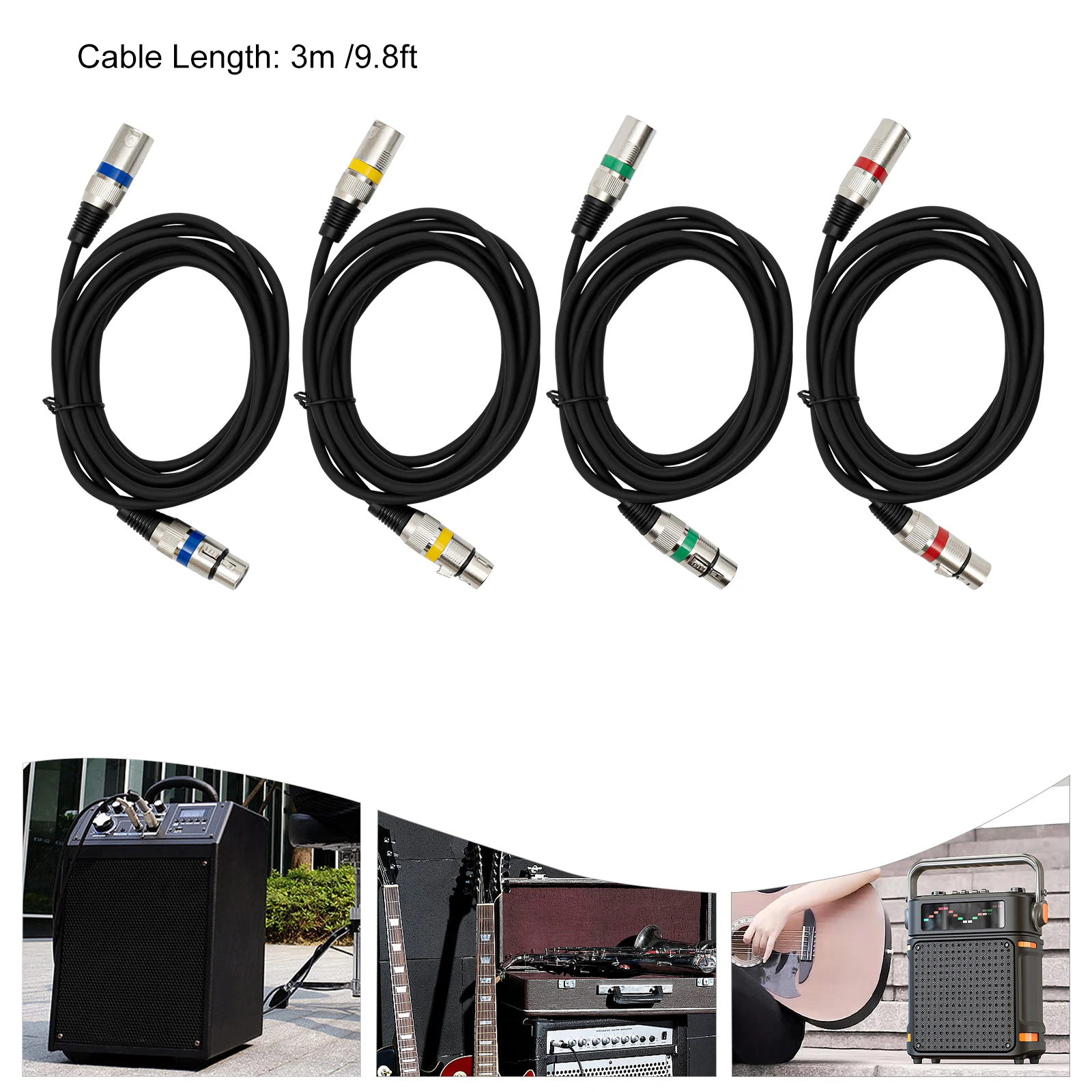 DMX-Lichtsteuerkabel 4/5er-Pack - 3m 3-Pin XLR-Kabel für DMX-Controller/Moving Head/Verstärker