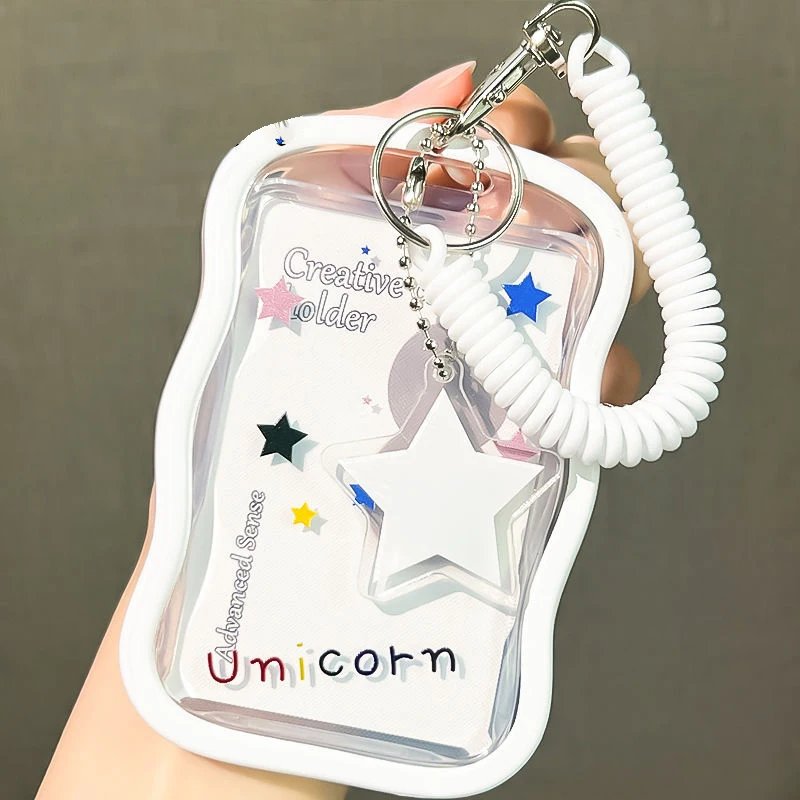 Transparent Star Waves Photo Card Holder Design Idol Photo Sleeve Anti Lost Keychain Photocards Protector Case