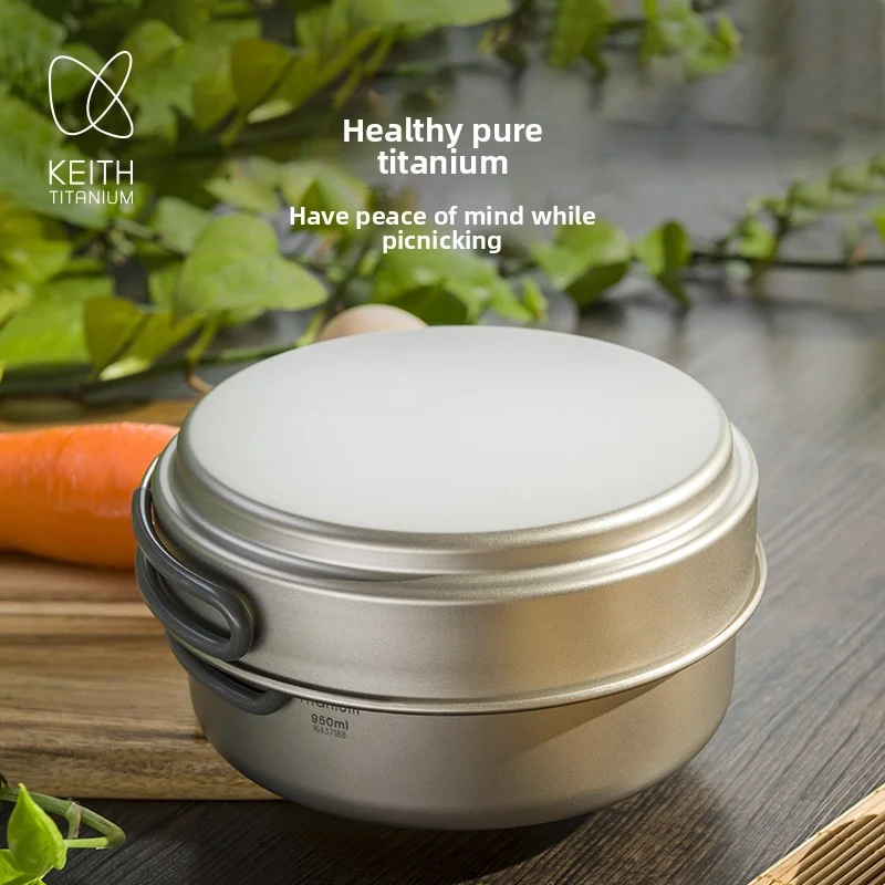 KEITH Pure Titanium 2-Piece Cookware Set (800ml+1250ml), Ultralight Pot & Pan with Mesh Bag for Camping Backpacking Hiking
