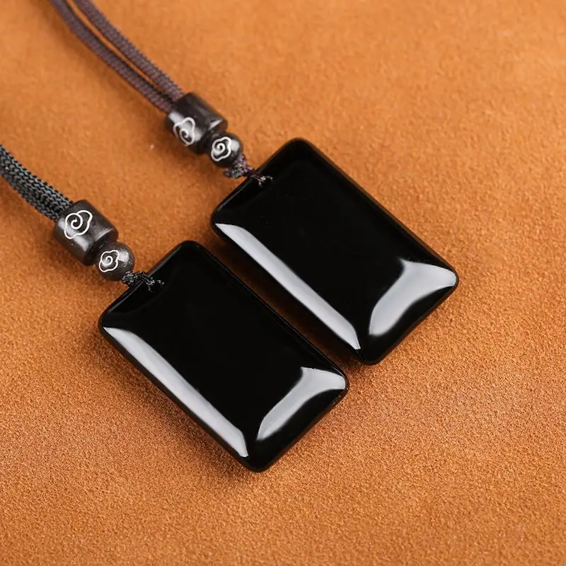 Obsidian Safe Card Pendant Necklace Men's and Women's Square Card Round Card Transshipment Blessing