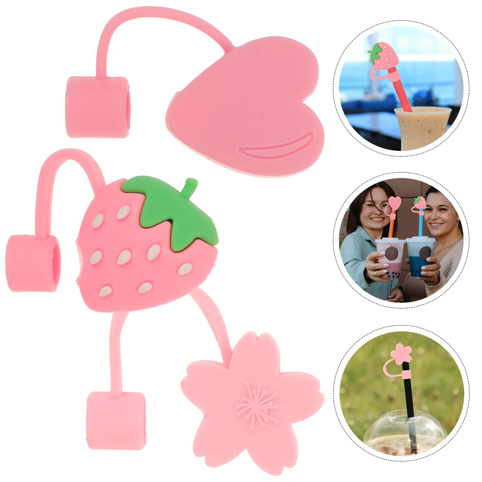 

3Pcs Dust-Proof Silicone Straw Cover Adorable Stopper Airtight Seal Splatter Proof for Outdoor Straw Protector Lid
